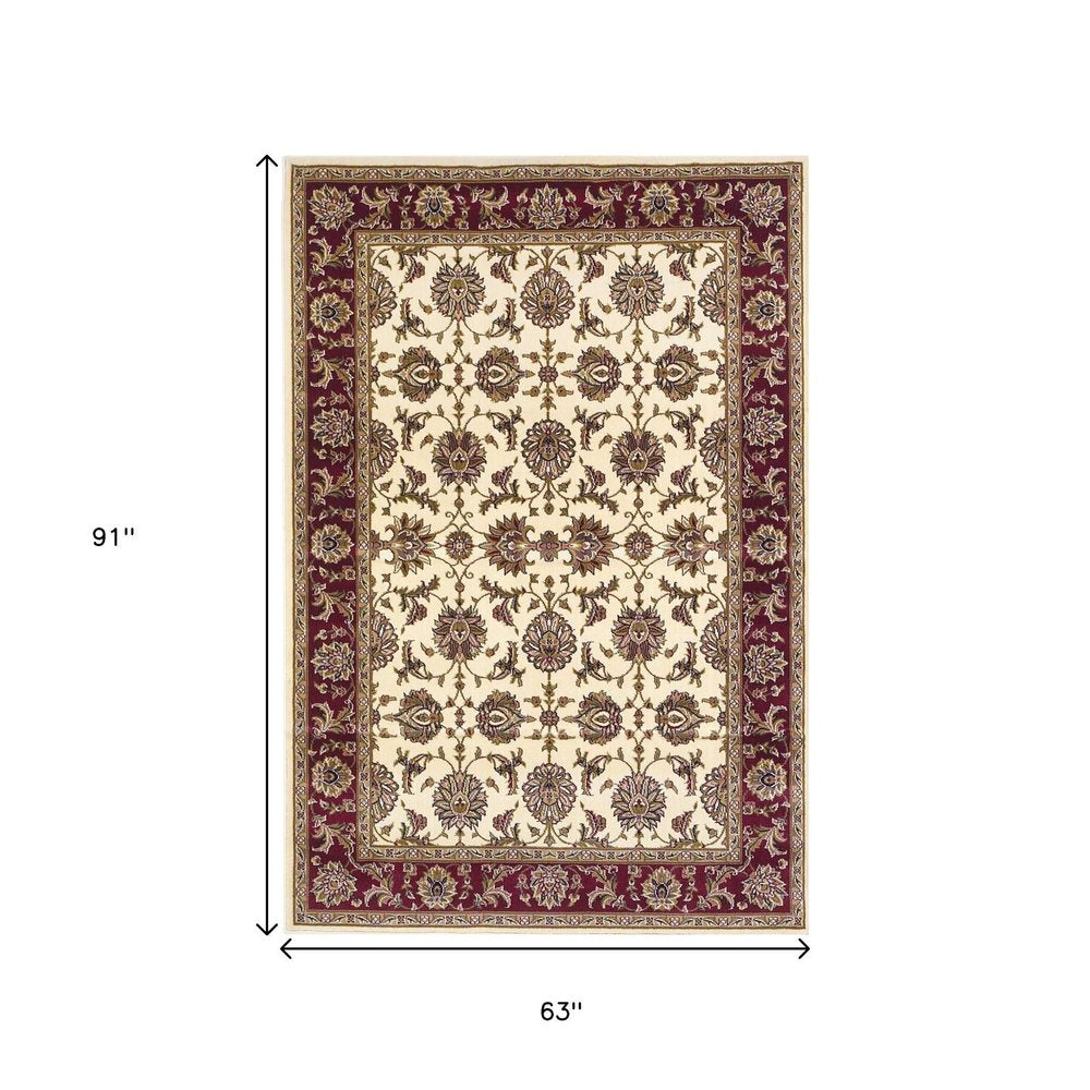 2' X 3' Red Ivory And Brown Floral Medallion Area Rug