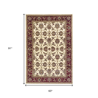 2' X 3' Red Ivory And Brown Floral Medallion Area Rug