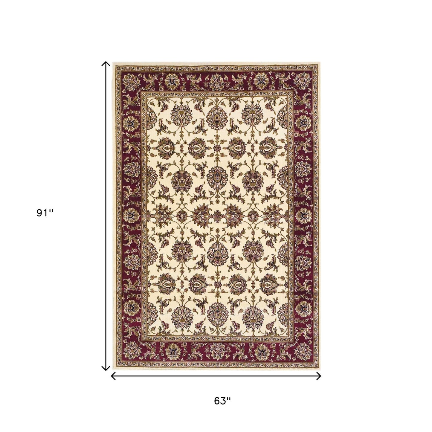 2' X 3' Red Ivory And Brown Floral Medallion Area Rug