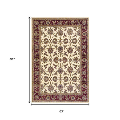 2' X 3' Red Ivory And Brown Floral Medallion Area Rug
