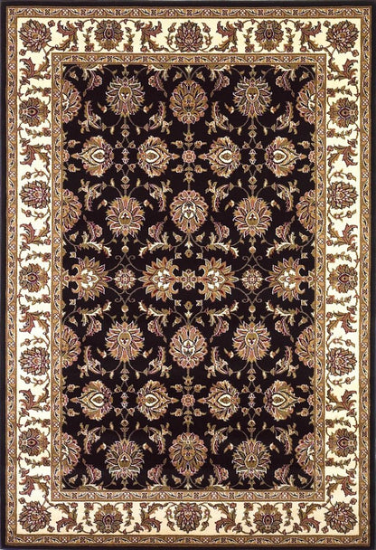 5' X 8' Black Ivory And Brown Floral Medallion Area Rug