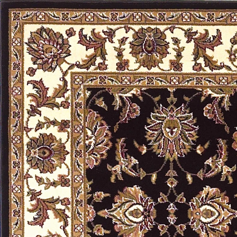5' X 8' Black Ivory And Brown Floral Medallion Area Rug