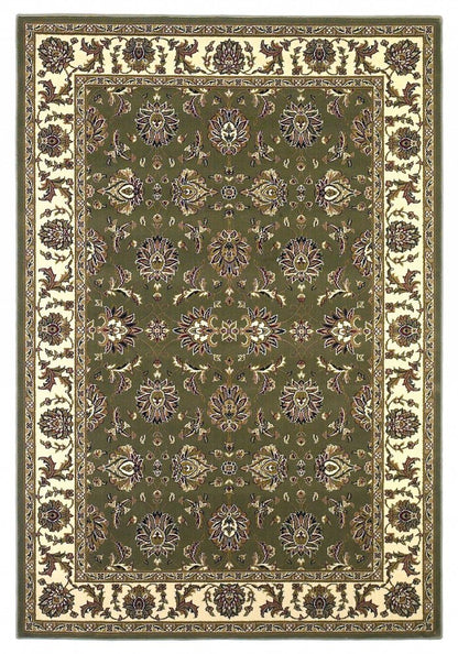 7' Green And Ivory Floral Octagon Rug
