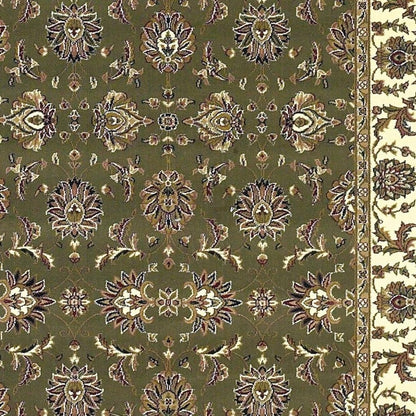 7' Green And Ivory Floral Octagon Rug