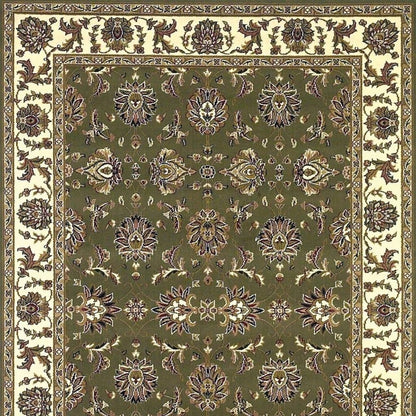 7' Green And Ivory Floral Octagon Rug