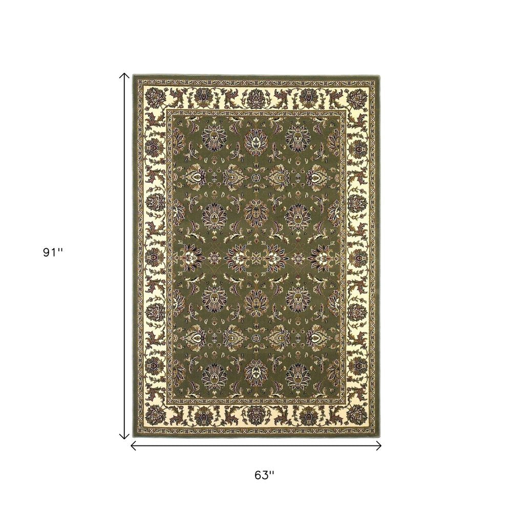 7' Green And Ivory Floral Octagon Rug