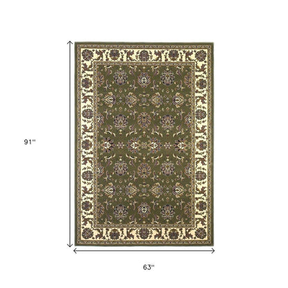 7' Green And Ivory Floral Octagon Rug