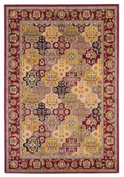 5' X 8' Red Orange And Black Quatrefoil Area Rug