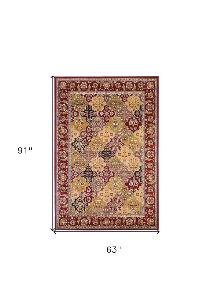 5' X 8' Red Orange And Black Quatrefoil Area Rug