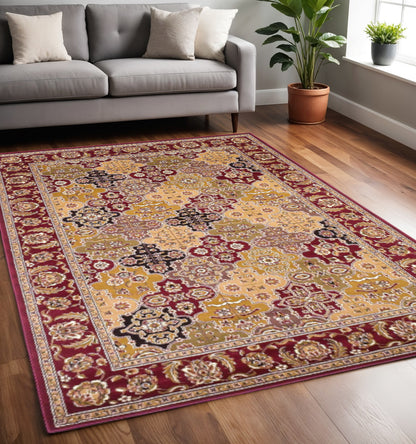 7' Red Orange And Black Quatrefoil Octagon Rug