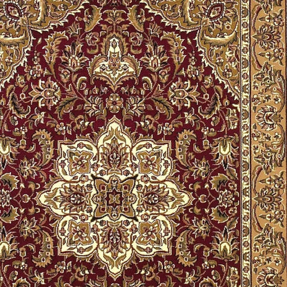 7' Red And Beige Floral Medallion Octagon Rug