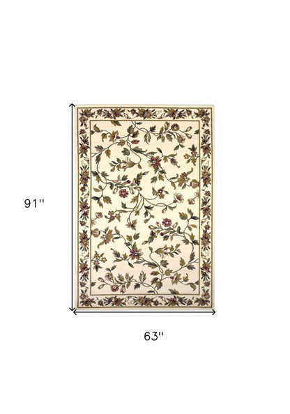 2' X 3' Ivory Green And Red Floral Vines Area Rug