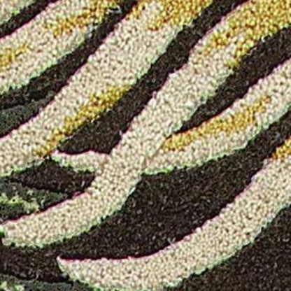 3' X 5' Espresso Beige And Green Wool Botanical Leaves Hand Tufted Area Rug