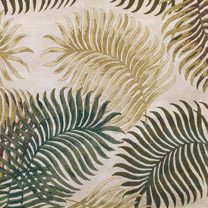 8' Beige Green And Brown Wool Botanical Leaves Hand Tufted Round Rug
