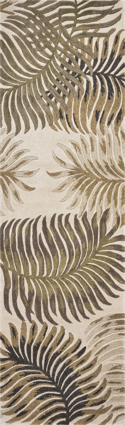 8' Natural Beige Hand Tufted Tropical Leaves Round Indoor Area Rug