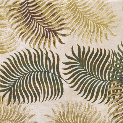 8' Beige Green And Brown Wool Botanical Leaves Hand Tufted Round Rug