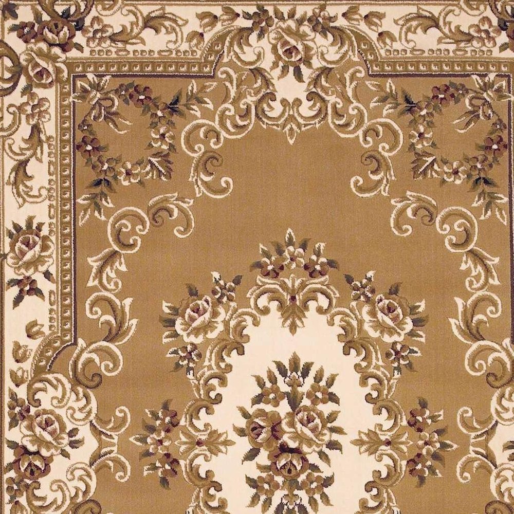 8' X 11' Beige Ivory And Brown Floral Medallion Area Rug