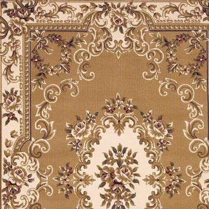 8' X 11' Beige Ivory And Brown Floral Medallion Area Rug