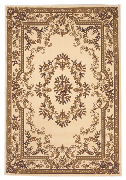 8' X 11' Ivory Machine Woven Hand Carved Floral Medallion Indoor Area Rug