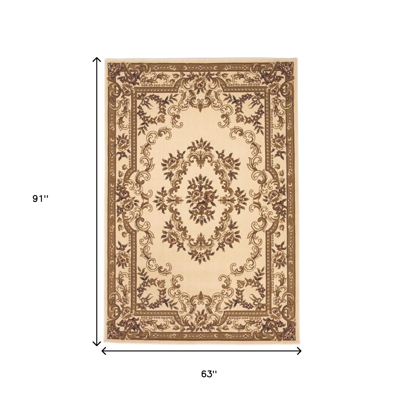 2' X 3' Beige And Brown Floral Medallion Area Rug