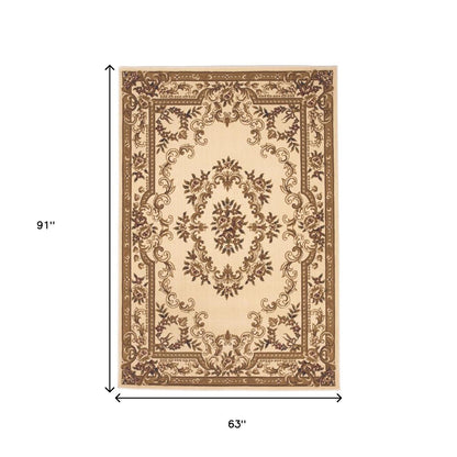 2' X 3' Beige And Brown Floral Medallion Area Rug