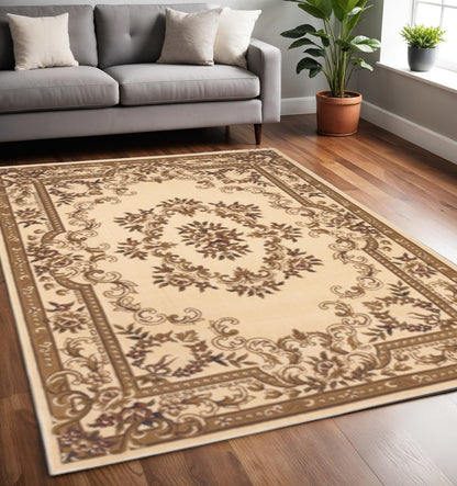 2' X 3' Beige And Brown Floral Medallion Area Rug