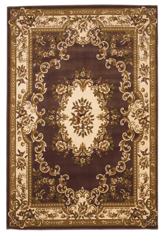 5' X 8' Plum And Ivory Floral Medallion Area Rug