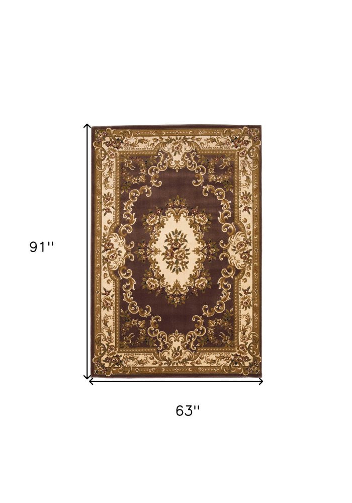 2' X 3' Plum And Ivory Floral Medallion Area Rug