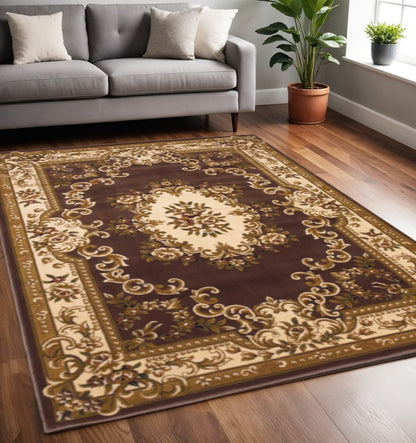 2' X 3' Plum And Ivory Floral Medallion Area Rug