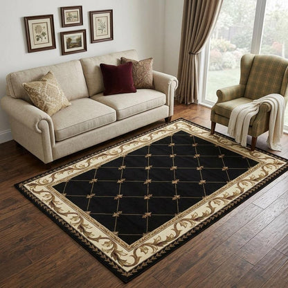 2' X 3' Brown Black And Ivory Floral Vines Area Rug