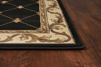 5' X 8' Black and Tan Fleur de Lis Diamond Border Area Rug