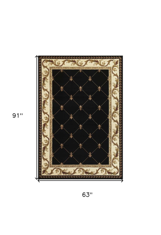 5' X 8' Brown Black And Ivory Floral Vines Area Rug