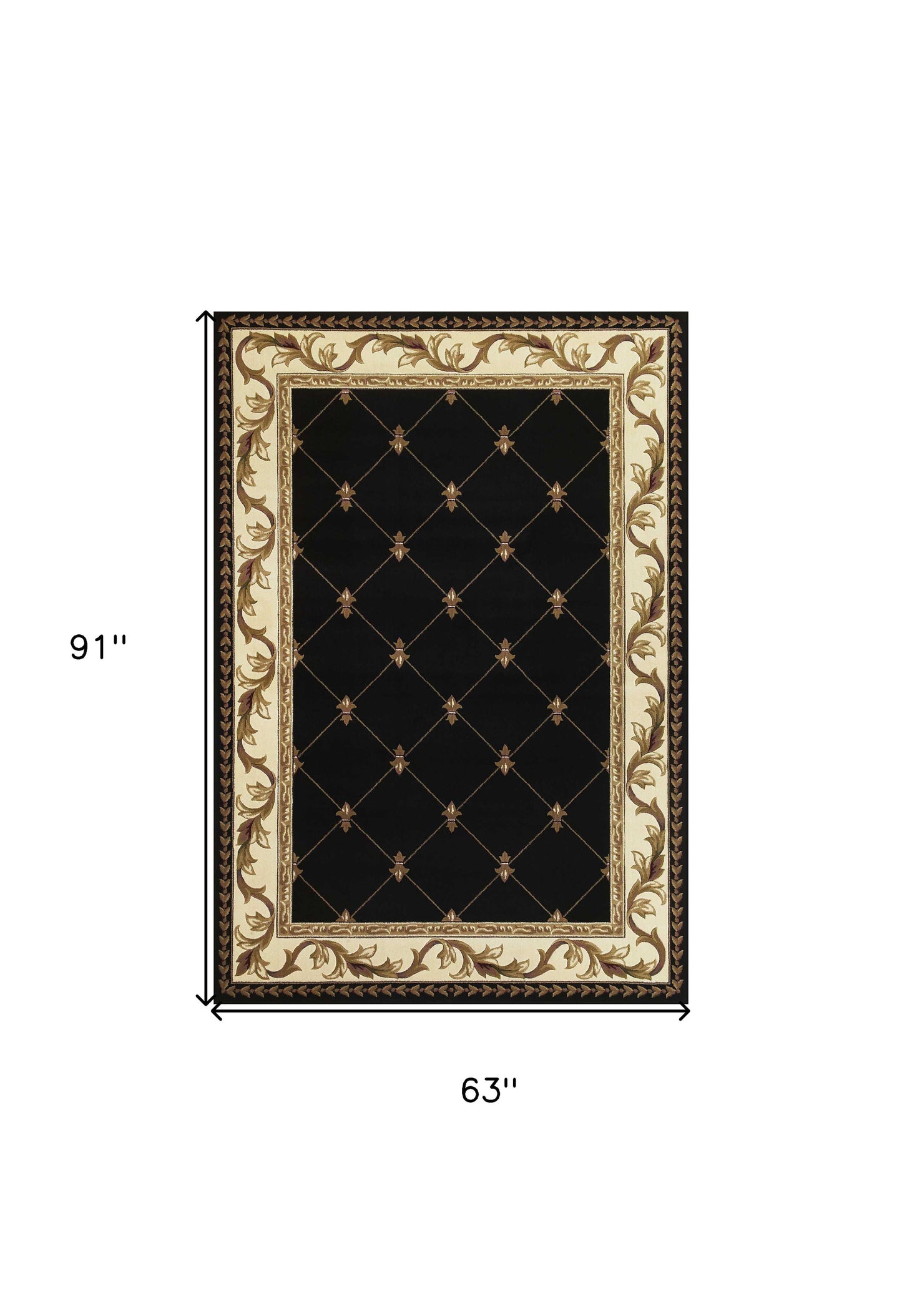 5' X 8' Black and Tan Fleur de Lis Diamond Border Area Rug