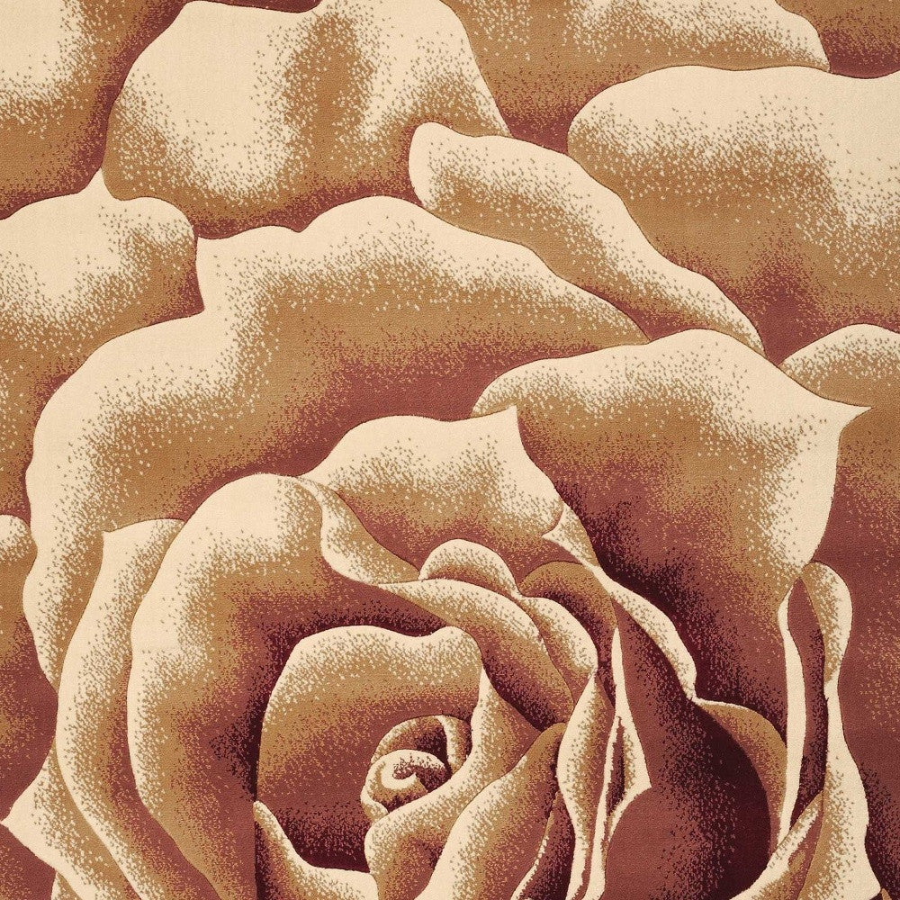 2' X 3' Ivory Brown And Red Floral Area Rug