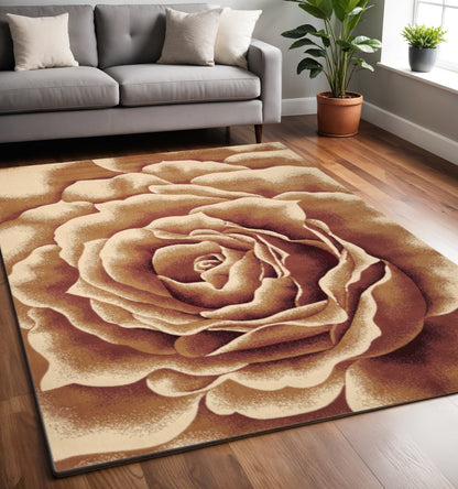 2' X 3' Ivory Brown And Red Floral Area Rug
