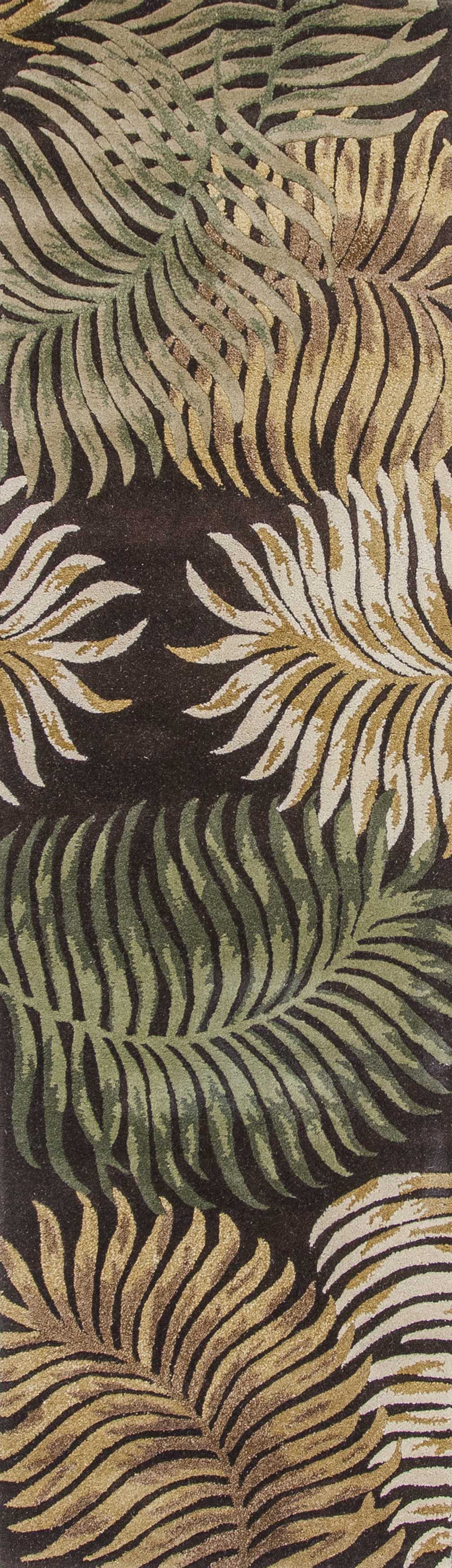 3' X 5' Espresso Fern Leaves Wool Area Rug