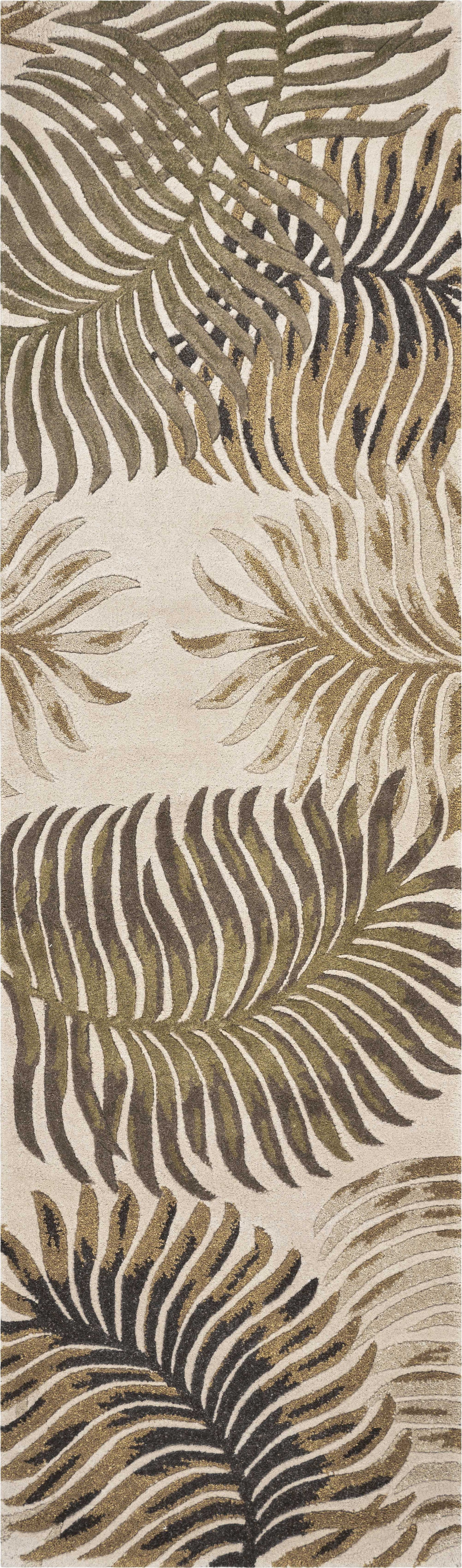 8' Natural Beige Hand Tufted Tropical Leaves Round Indoor Area Rug