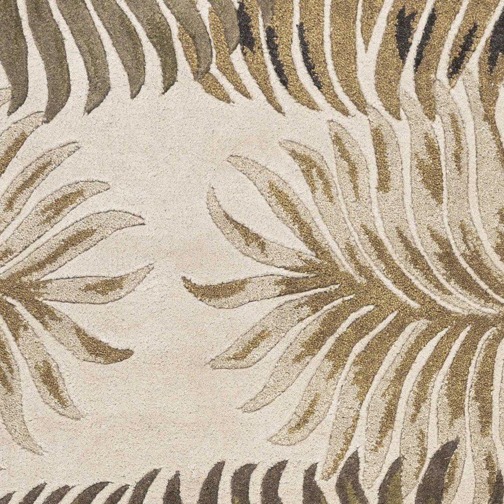 3' X 5' Natural Green And Brown Wool Botanical Leaves Hand Tufted Area Rug