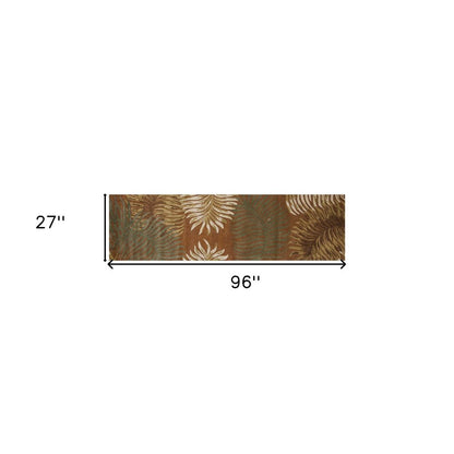 5' X 8' Rust Orange And Green Wool Botanical Leaves Hand Tufted Area Rug