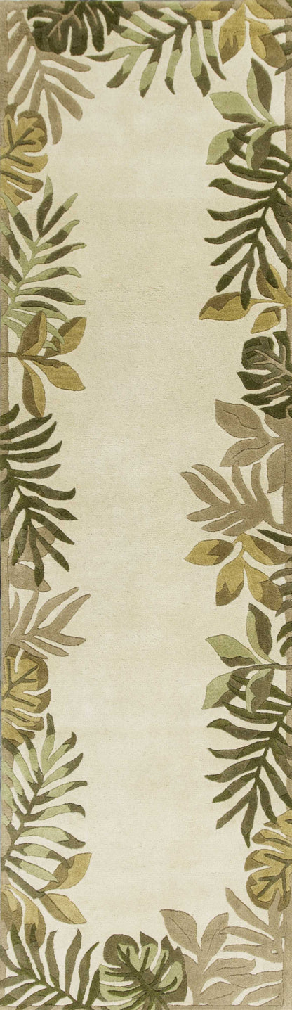 5' X 8' Ivory Hand Tufted Bordered Tropical Leaves Indoor Area Rug