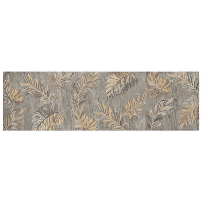 5' X 8' Gray And Taupe Wool Botanical Leaves Hand Tufted Area Rug