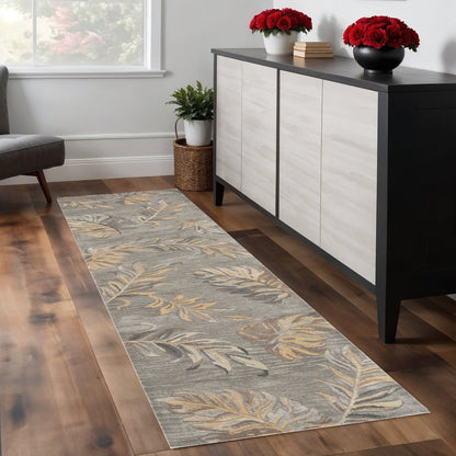 5' X 8' Gray And Taupe Wool Botanical Leaves Hand Tufted Area Rug