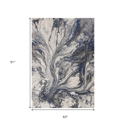 8' X 11' Blue And Gray Abstract Area Rug