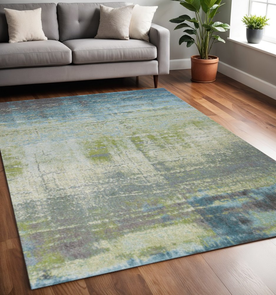 5' X 8' Blue And Green Abstract Area Rug