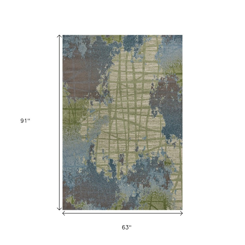 8' X 11' Green Blue Machine Woven Abstract Indoor Area Rug