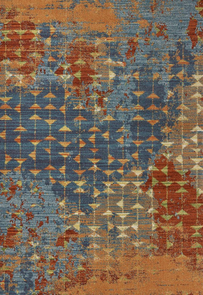 7' X 10' Blue Red And Orange Abstract Area Rug