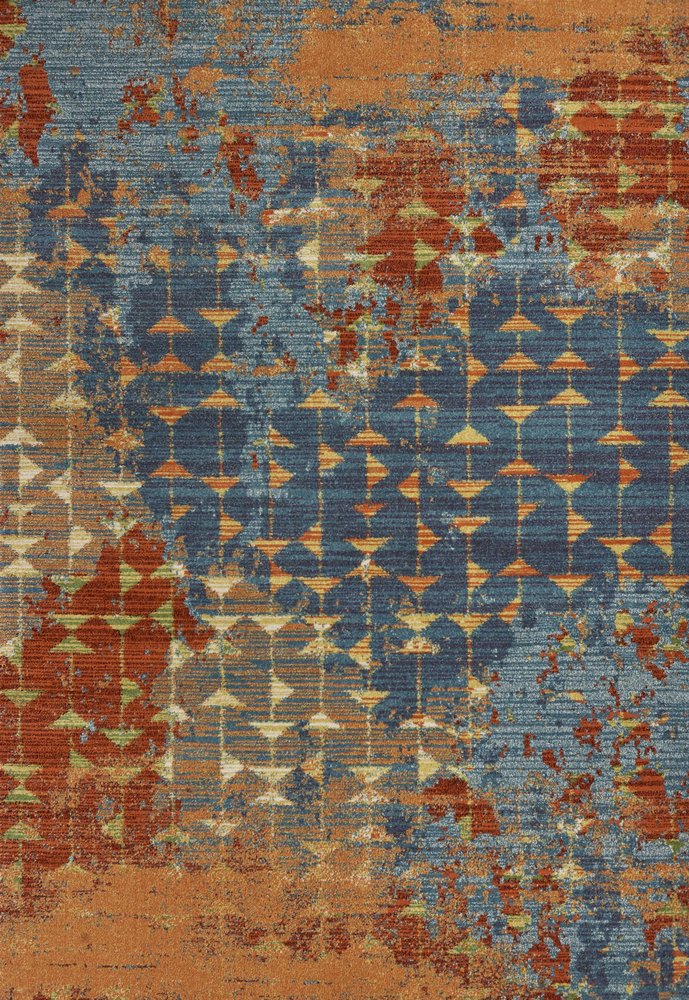 7' X 10' Blue Red And Orange Abstract Area Rug