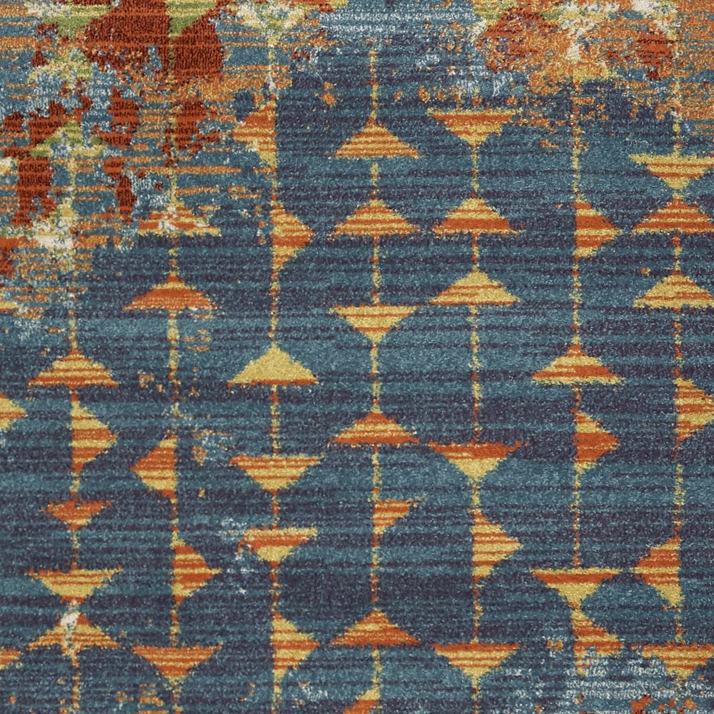 7' X 10' Blue Red And Orange Abstract Area Rug