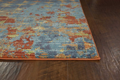 7' X 10' Blue Red And Orange Abstract Area Rug