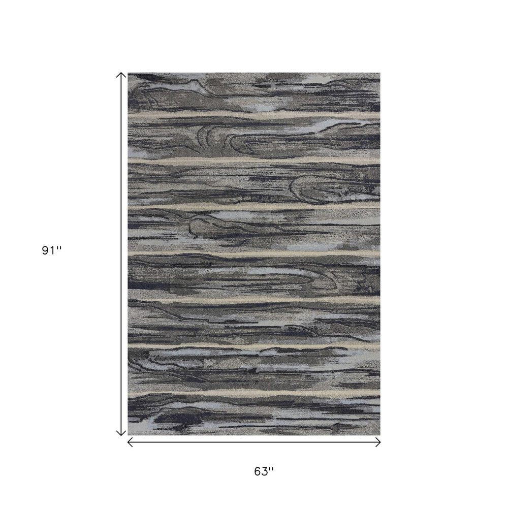 8' X 11' Gray Blue And Black Abstract Area Rug
